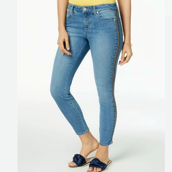 🔥MAISON JULES🔥RACING-STRIPE DENIM SKINNY BLUE JEANS SIZE 29 NWT - Picture 2 of 6